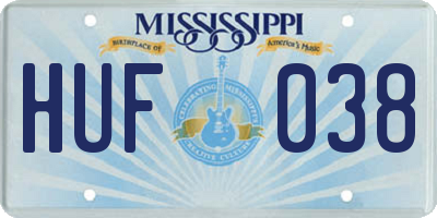 MS license plate HUF038