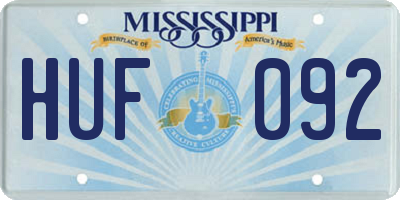MS license plate HUF092