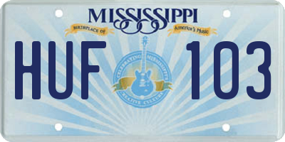 MS license plate HUF103