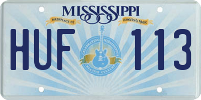 MS license plate HUF113