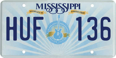 MS license plate HUF136