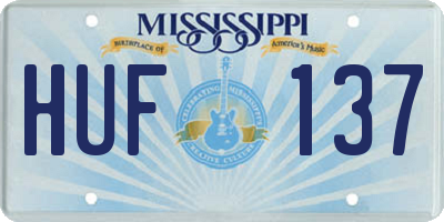 MS license plate HUF137