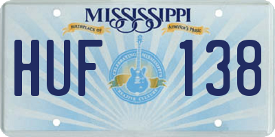 MS license plate HUF138