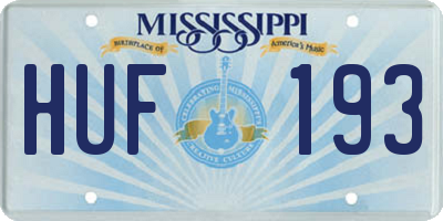 MS license plate HUF193