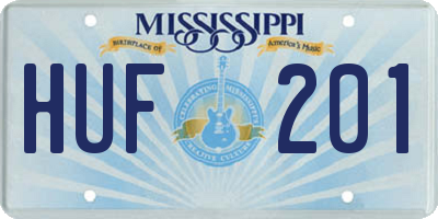 MS license plate HUF201