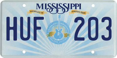 MS license plate HUF203