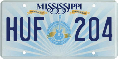 MS license plate HUF204