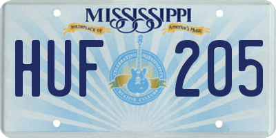 MS license plate HUF205