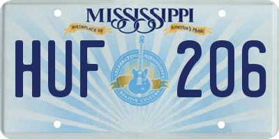 MS license plate HUF206