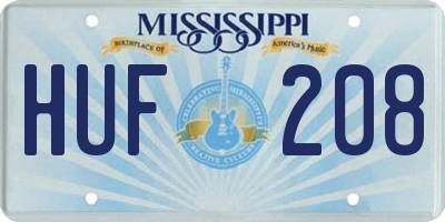 MS license plate HUF208