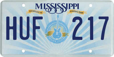 MS license plate HUF217