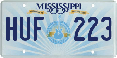 MS license plate HUF223