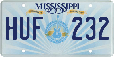 MS license plate HUF232
