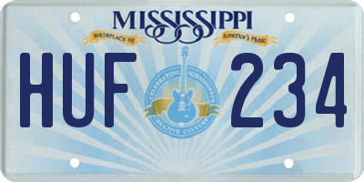 MS license plate HUF234
