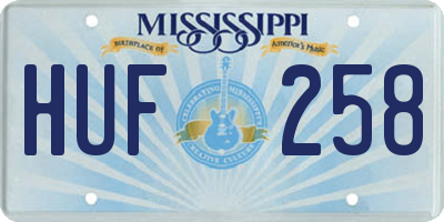 MS license plate HUF258
