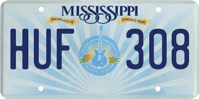MS license plate HUF308