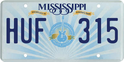 MS license plate HUF315