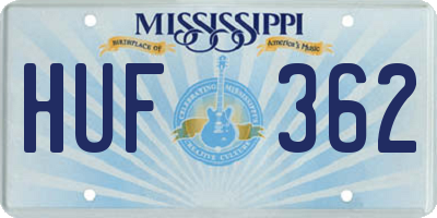 MS license plate HUF362
