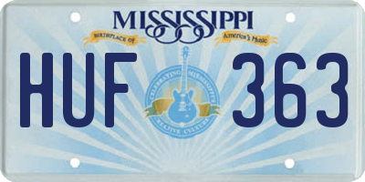 MS license plate HUF363