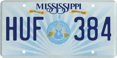 MS license plate HUF384