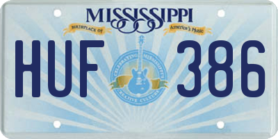 MS license plate HUF386