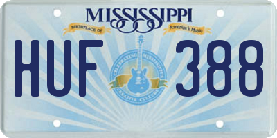 MS license plate HUF388