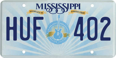 MS license plate HUF402