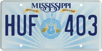 MS license plate HUF403