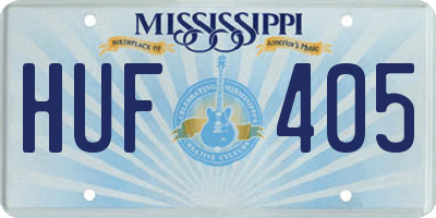 MS license plate HUF405
