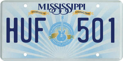 MS license plate HUF501