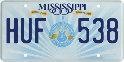 MS license plate HUF538