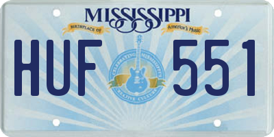 MS license plate HUF551