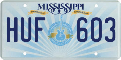 MS license plate HUF603