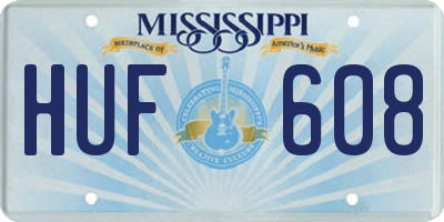 MS license plate HUF608