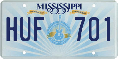 MS license plate HUF701