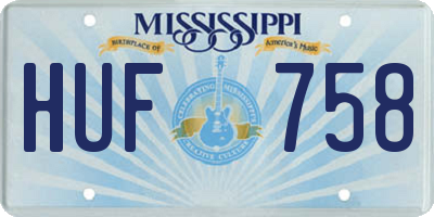 MS license plate HUF758