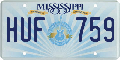 MS license plate HUF759