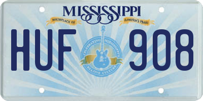 MS license plate HUF908
