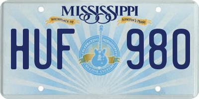MS license plate HUF980