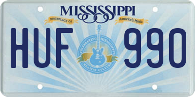 MS license plate HUF990