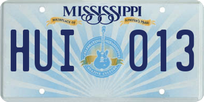 MS license plate HUI013