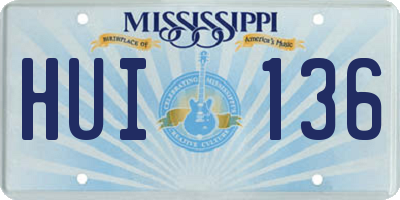 MS license plate HUI136