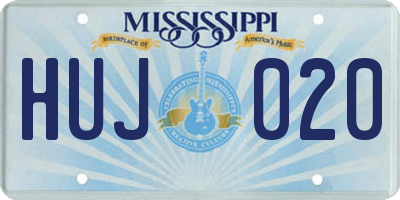 MS license plate HUJ020