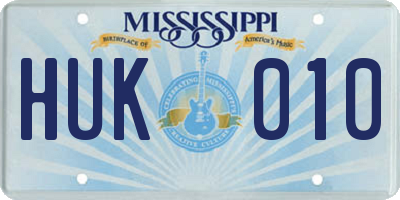 MS license plate HUK010