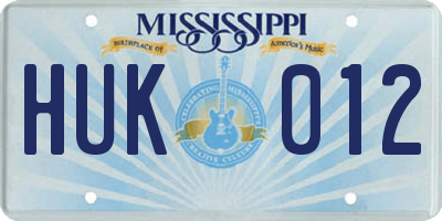 MS license plate HUK012