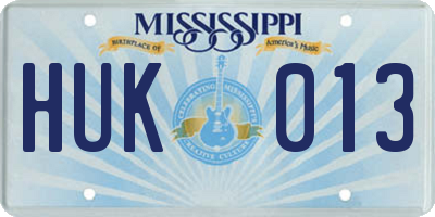 MS license plate HUK013