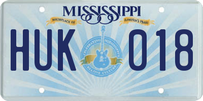 MS license plate HUK018