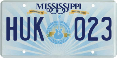 MS license plate HUK023