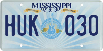 MS license plate HUK030