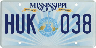 MS license plate HUK038